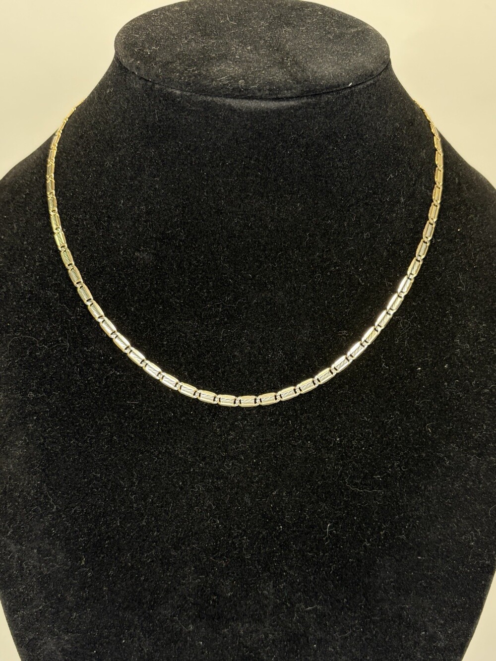 10K Solid Gold Chain Necklace 18” 13.7g Two Tone Italian Bar Link TOB 10KT